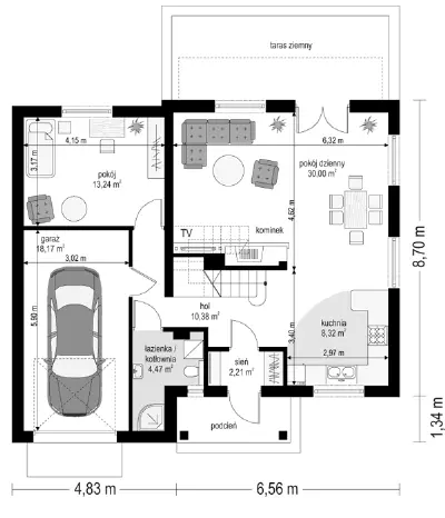 Amelia — rzuty kondygnacji 1 (odbicie lustrzane)