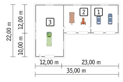 Budynek garażowo-magazynowy GMC12 — rzuty kondygnacji 1 (odbicie lustrzane)