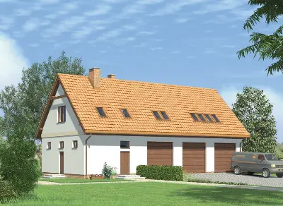Budynek garażowo-magazynowy z częścią mieszkalną GM04 — wizualizacje 1 (odbicie lustrzane)