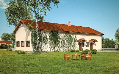 Budynek garażowo-magazynowy z częścią mieszkalną, pomocniczą i antresolą gospodarczą GMC57a — wizualizacje 1