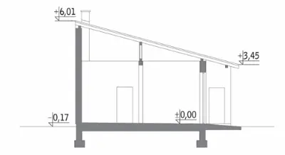 Budynek garażowo-magazynowy z częścią pomocniczą GMC28c — przekroje 1 (odbicie lustrzane)
