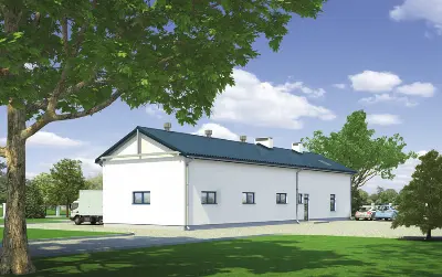 Budynek garażowo-magazynowy z częścią pomocniczą i poddaszem gospodarczym GM05 — wizualizacje 1