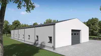 Budynek garażowo-magazynowy z częścią socjalno-biurową GMC05b — wizualizacje 2 (odbicie lustrzane)