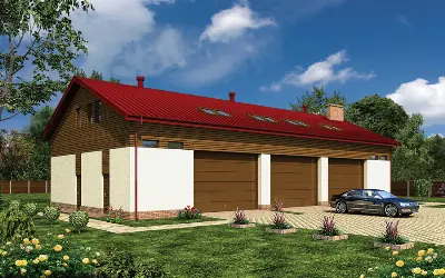 Budynek garażowo-magazynowy z poddaszem mieszkalno-gospodarczym GMC27b — wizualizacje 1 (odbicie lustrzane)