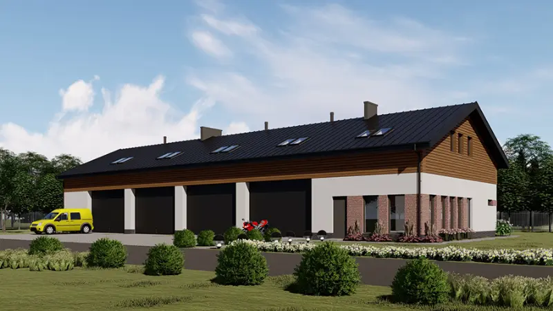 Projekt domu Budynek garażowo-magazynowy z pom. pomocniczymi GMC30g — wizualizacja