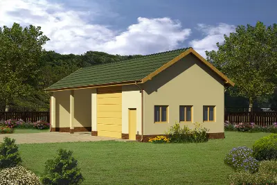 Budynek garażowo-magazynowy z wiatą GMC48c — wizualizacje 2 (odbicie lustrzane)