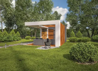 Budynek gospodarczy z wiatą rekreacyjną GC101 — wizualizacje 2 (odbicie lustrzane)
