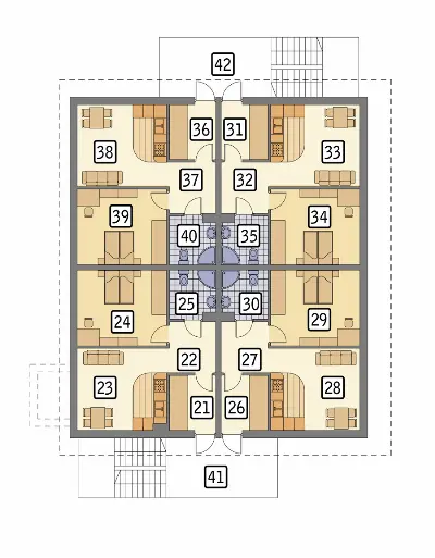 Budynek rekreacyjny całoroczny (z pokojami gościnnymi) UC47a — rzuty kondygnacji 2 (odbicie lustrzane)