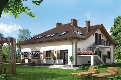 Budynek rekreacyjny całoroczny (z pokojami gościnnymi) UC47a — wizualizacje 1 (odbicie lustrzane)