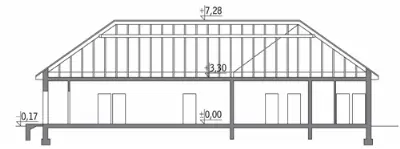 Budynek usługowy (punkt opieki medycznej) UC36 — przekroje 1 (odbicie lustrzane)