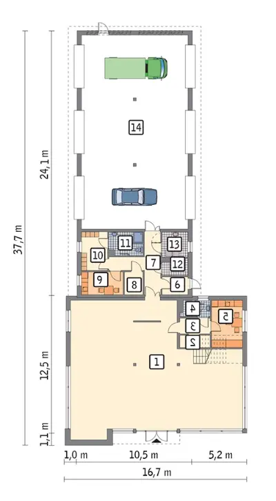 Budynek usługowy U24 — rzuty kondygnacji 1 (odbicie lustrzane)