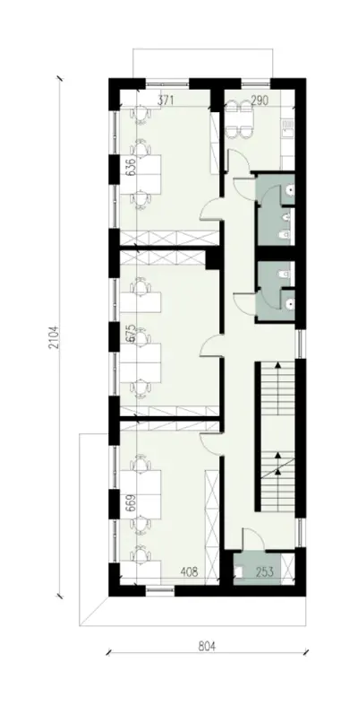 Budynek usługowy U33 — rzuty kondygnacji 2 (odbicie lustrzane)