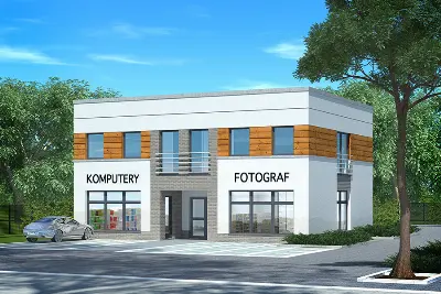 Budynek usługowy U34a — wizualizacje 3 (odbicie lustrzane)