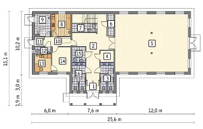 Budynek usługowy UC44a — rzuty kondygnacji 1 (odbicie lustrzane)