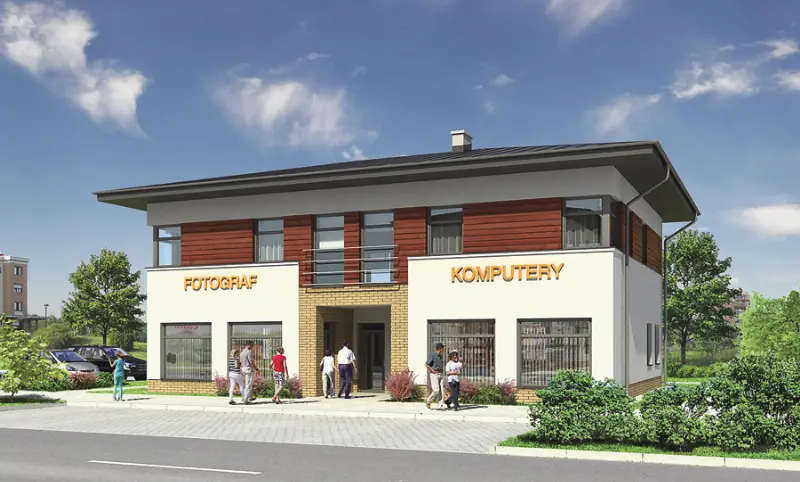 Projekt domu Budynek usługowy z częścią mieszkalną U15b — wizualizacja