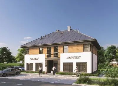 Projekt domu Budynek usługowy z częścią mieszkalną U15g — wizualizacja