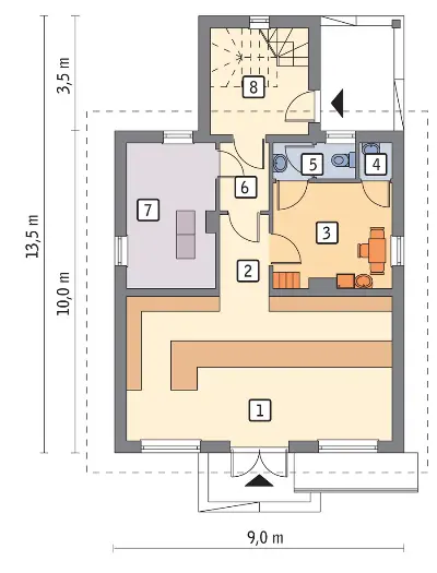 Budynek usługowy z częścią mieszkalną UC01c — rzuty kondygnacji 1 (odbicie lustrzane)