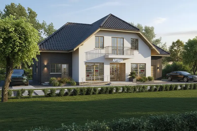 Projekt domu Budynek usługowy z częścią mieszkalną UC09 — wizualizacja