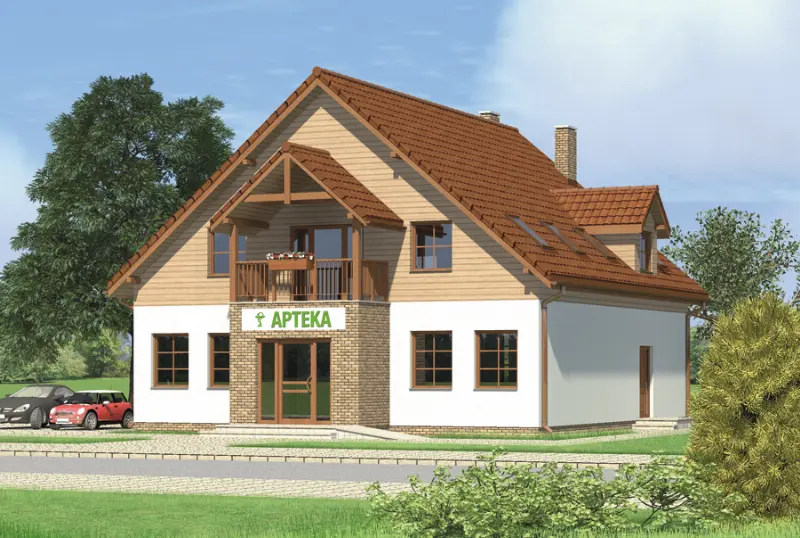 Projekt domu Budynek usługowy z częścią mieszkalną UC27 — wizualizacja