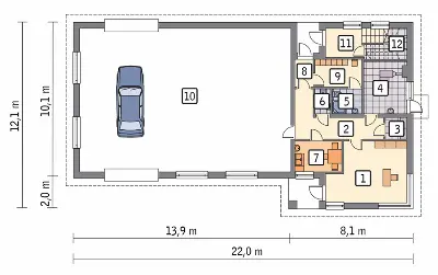Budynek usługowy z częścią mieszkalną UC43a — rzuty kondygnacji 1 (odbicie lustrzane)