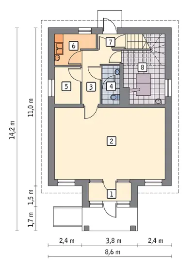 Budynek usługowy z częścią mieszkalną UC48a — rzuty kondygnacji 1 (odbicie lustrzane)