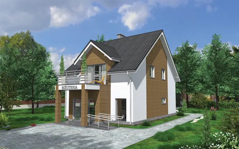 Projekt domu Budynek usługowy z częścią mieszkalną UC48a — wizualizacja