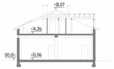 Budynek usługowy z częścią mieszkalną UC52 — przekroje 1 (odbicie lustrzane)