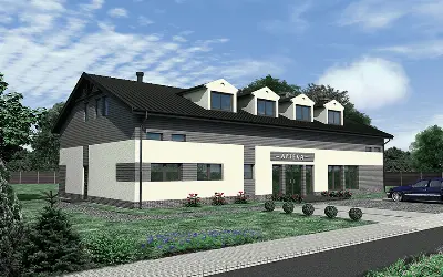 Budynek usługowy z częścią mieszkalną UC52b — wizualizacje 2 (odbicie lustrzane)