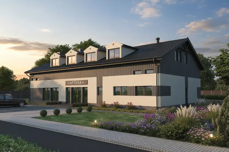 Projekt domu Budynek usługowy z częścią mieszkalną UC52b — wizualizacja