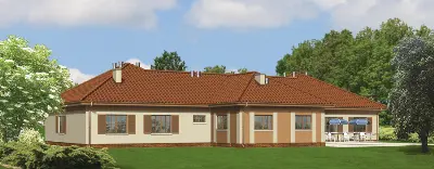 Budynek usługowy (z pokojami gościnnymi) UC10 — wizualizacje 2 (odbicie lustrzane)