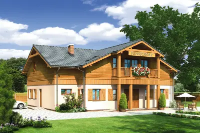 Budynek usługowy (z pokojami gościnnymi) UC19 — wizualizacje 1 (odbicie lustrzane)