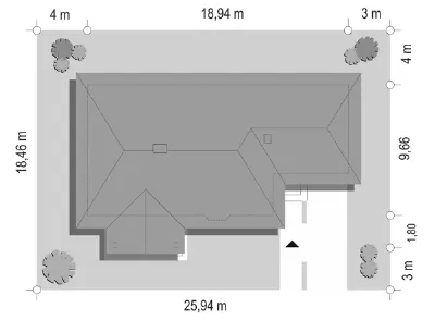 D05 z garażem — plan sytuacyjny 1 (odbicie lustrzane)