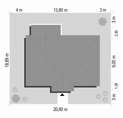 Dom na Dębowej wariant B — plan sytuacyjny 1 (odbicie lustrzane)