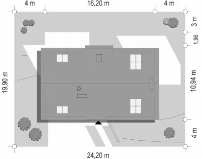 Dom na Górce — plan sytuacyjny 1 (odbicie lustrzane)