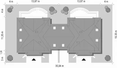 Dom na Medal - bliźniak — plan sytuacyjny 1 (odbicie lustrzane)