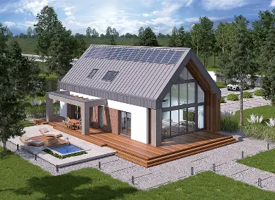 Dom z klimatem - wariant I (z wentylacją mechaniczną i rekuperacją) — wizualizacje 3 (odbicie lustrzane)