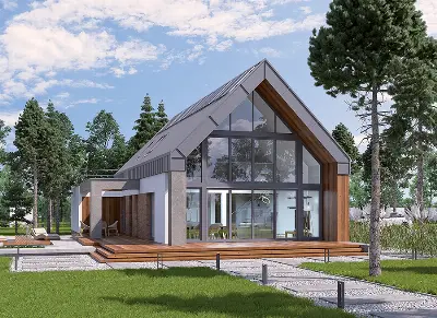 Dom z klimatem - wariant III (aranżacja 1) (z wentylacją mechaniczną i rekuperacją) — wizualizacje 2 (odbicie lustrzane)
