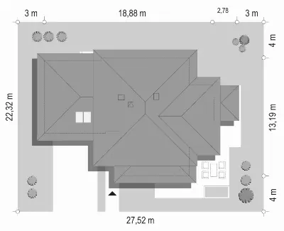 Dom z Widokiem 3 wariant H — plan sytuacyjny 1 (odbicie lustrzane)