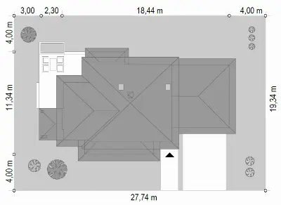 Dom z Widokiem 5 wariant B — plan sytuacyjny 1 (odbicie lustrzane)