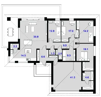 Dompasja 55 — rzuty kondygnacji 1 (odbicie lustrzane)