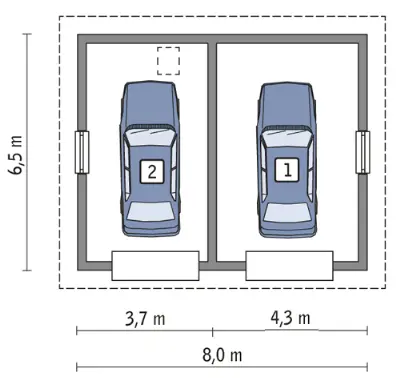 Garaż GC85a — rzuty kondygnacji 1 (odbicie lustrzane)