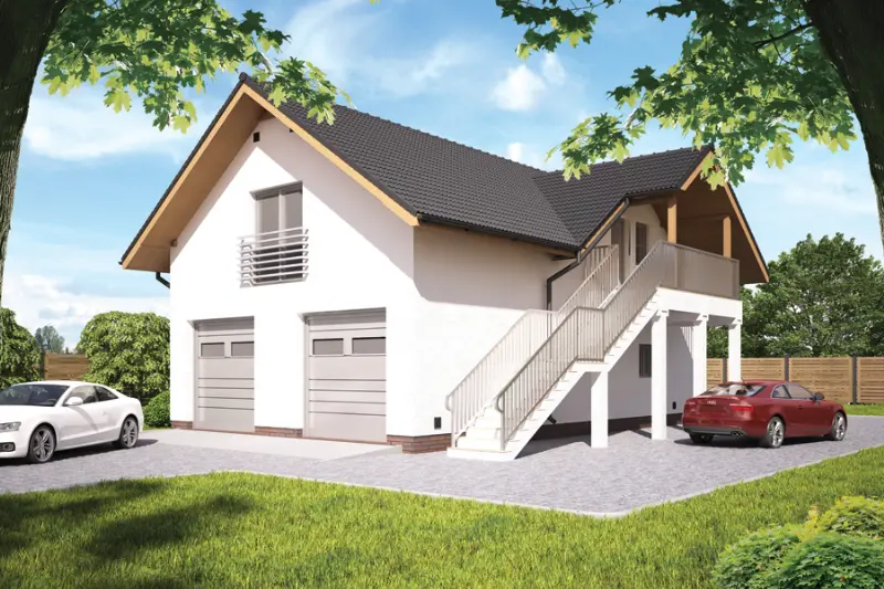 Projekt domu Garaż z częścią mieszkalną (letniskową) GC99 — wizualizacja