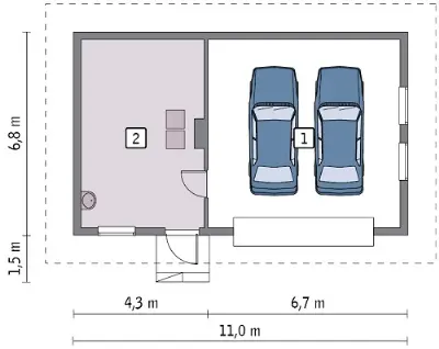 Garaż z kotłownią G53a — rzuty kondygnacji 1 (odbicie lustrzane)
