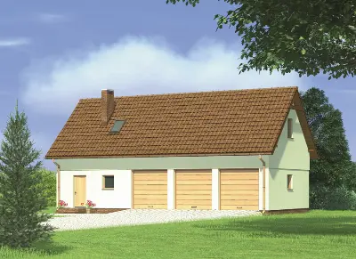 Garaż z poddaszem i pomieszczeniem gospodarczym G37 — wizualizacje 1 (odbicie lustrzane)