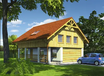 Garaż z poddaszem, z częścią rekreacyjną GC79 — wizualizacje 1 (odbicie lustrzane)