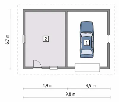 Garaż z pomieszczeniem gospodarczym G12c — rzuty kondygnacji 1 (odbicie lustrzane)