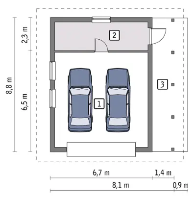 Garaż z pomieszczeniem gospodarczym G25 — rzuty kondygnacji 1 (odbicie lustrzane)