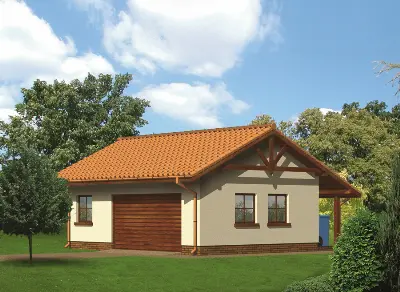 Garaż z pomieszczeniem gospodarczym G25a — wizualizacje 1 (odbicie lustrzane)