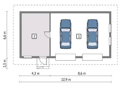 Garaż z pomieszczeniem gospodarczym G31a — rzuty kondygnacji 1 (odbicie lustrzane)
