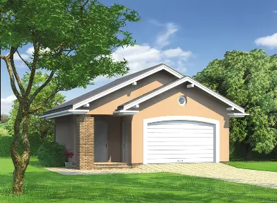 Garaż z pomieszczeniem gospodarczym G43a — wizualizacje 1 (odbicie lustrzane)